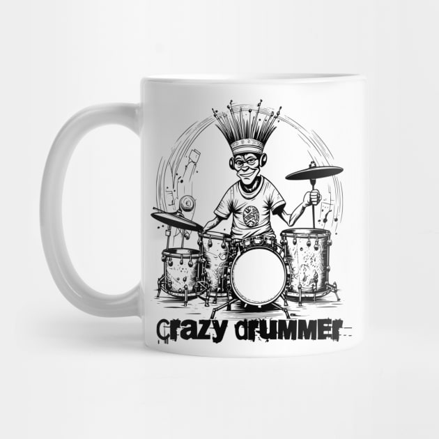 Funny Crazy Drummer Cartoon Illustration by Bellinna